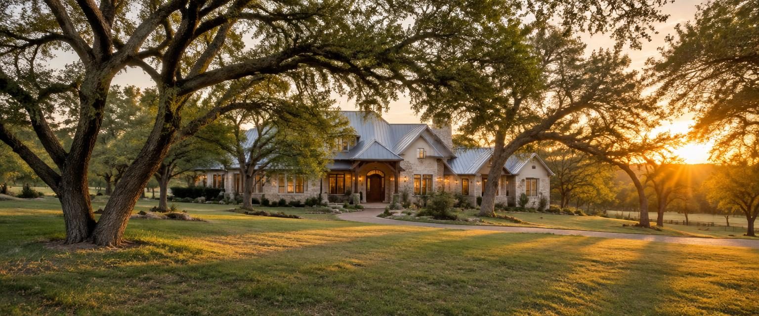 A custom home tucked into a large wooded lot of live oaks in Garden Ridge
