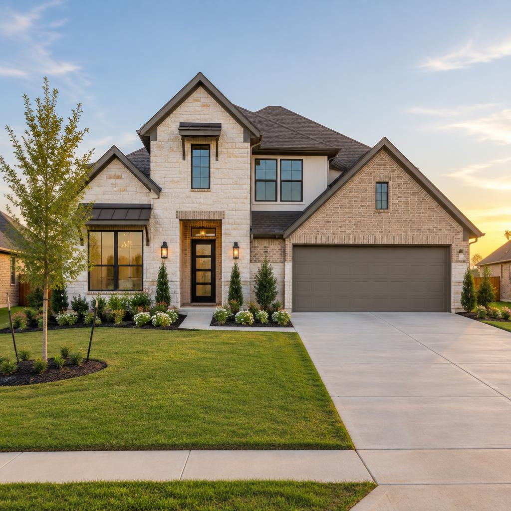 A newly built Texas home with a wide driveway in Katy