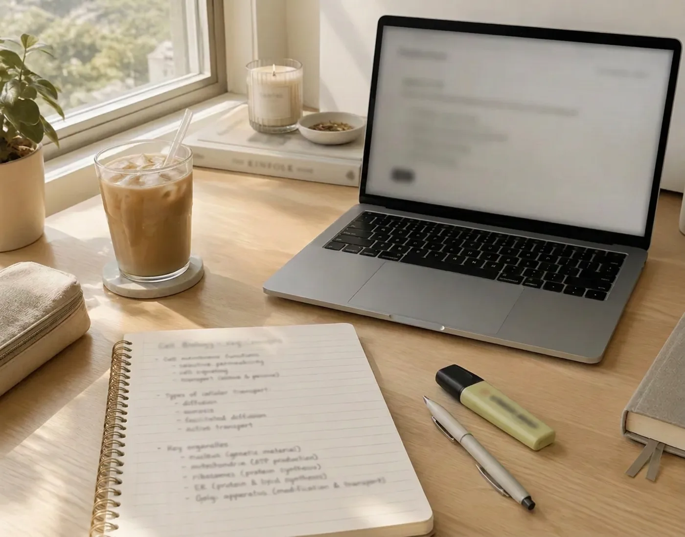 Desk set up for studying for the Texas real estate license exam